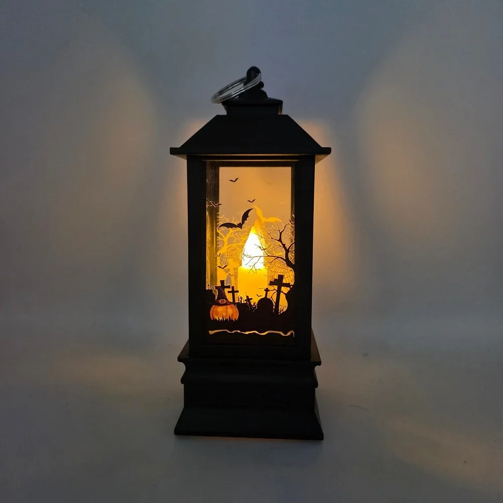Halloween LED Storm Lanterns 2pc Black‎ Spooky Skull Haunted House Gothic Decor